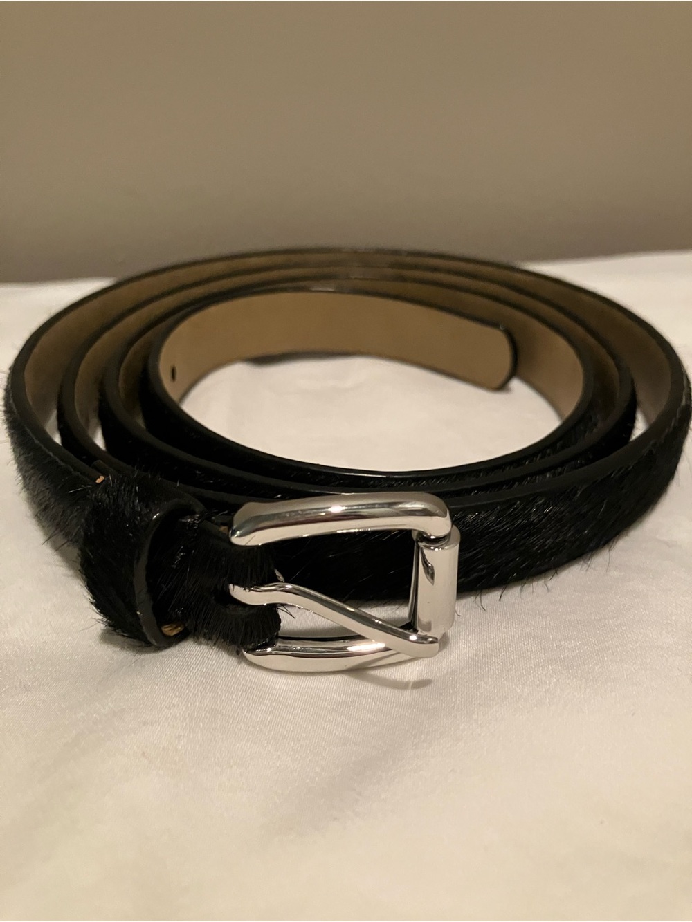 Talbots Black Haircalf Belt with Silver Buckle